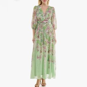 Maison Tara Floral Green Maxi Dress
